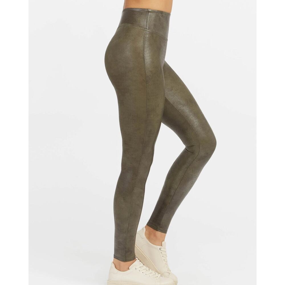 NWT! Spanx (L) Olive Green Croc Faux Leather Shine Leggings- Minimalist Edgy